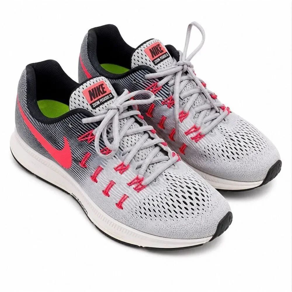 Nike Zoom Pegasus 33 Women’s Running Shoes Gray Pink Sneakers Size 8.5
